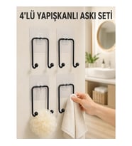 Mey İthalat® 4'lü Yapışkanlı Askı Seti Mutfak Banyo ve Ev İçin Duvar Askısı