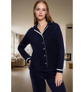 Rahat Uyku İçin Polar Pijama Takımı Sıcak Yumuşak Şık Görünüm Modern Stil (Lacivert)