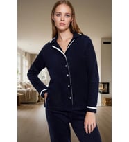 Rahat Uyku İçin Polar Pijama Takımı Sıcak Yumuşak Şık Görünüm Modern Stil (Lacivert)