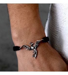 Gümüş Anka Kuşu Bileklik 925 Ayar Gümüş Zümrüdüanka Kuşu Figürlü Unisex İp Örgü Bileklik
