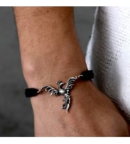Gümüş Anka Kuşu Bileklik 925 Ayar Gümüş Zümrüdüanka Kuşu Figürlü Unisex İp Örgü Bileklik