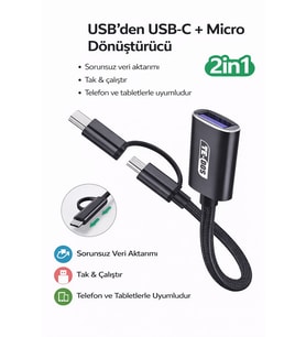 Type-C + Micro USB 2’si 1 Arada OTG Kablo  USB 3.0 Tak & Çalıştır