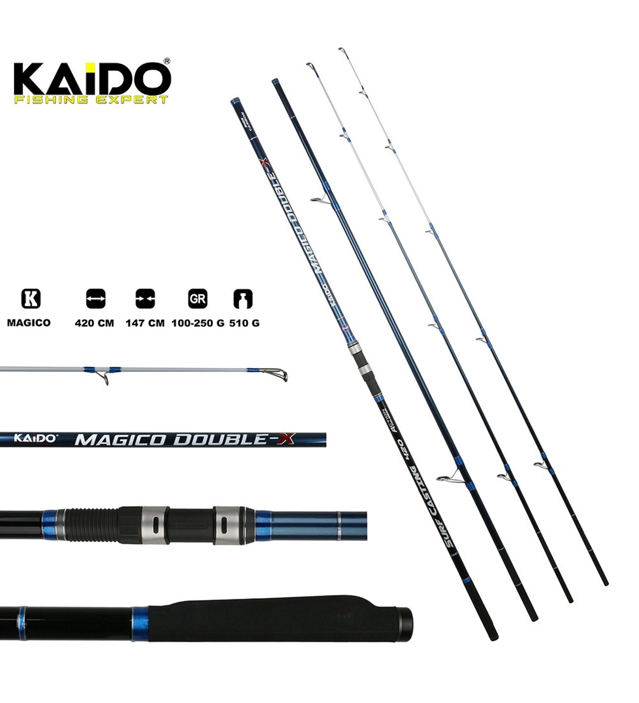 Kaido Magico Double-X 420cm 100-250gr 3 Parça Surf Olta Kamışı