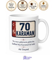 Karamanlı Hemşehriye Plakalı Baskılı Kupa Bardak Karaman Hediye