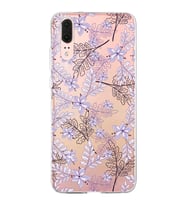 Huawei P20 Uyumlu Kapak Floral Lila Tasarımlı Şeffaf Silikon Kılıf