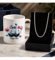 BK Gift Kişiye Özel Babalar Günü Tasarımlı Beyaz Kupa & Sık Gurmet Zincir Kolye -10, Babalar Günü Hediyesi