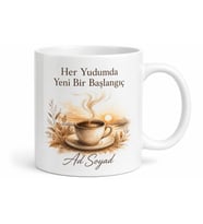 Kahve Fincanı ve Duman Çizimli Sabahın İlk Işıkları Kahve Zamanı Kupa Bardak Hediye