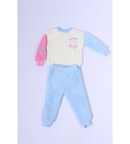 ÇOCUK PELUŞ ALT-ÜST TAKIM BASKILI KOLLARI RENKLİ D23 (Mavi)