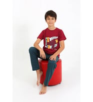 Akbeniz Erkek Çocuk Kısa Kol Penye Pijama Takım 20758 Bordo