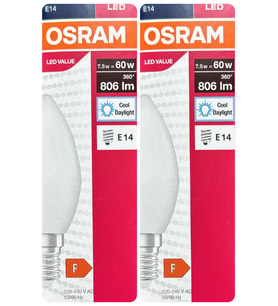 (2 Adet) Ledvance 7,5W Beyaz Işık (6500K) E14 Duylu (İnce Duy) Led Ampul