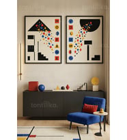 Modern Geometri Minimalist 2'li Ahşap Çerçeveli Tablo Seti