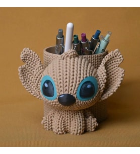 3D Baskı Knitted Kalemlik - Sevimli Karakterli Masaüstü Kalem Organizeri-Bej