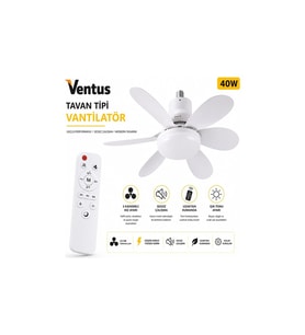 Ventus Sessiz Çalışma 6 Kanat ve Işıklı Uzaktan Kumandalı Tavan Tipi Vantilatör-Tavan Fanı 40W