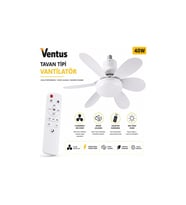 Ventus Sessiz Çalışma 6 Kanat ve Işıklı Uzaktan Kumandalı Tavan Tipi Vantilatör-Tavan Fanı 40W