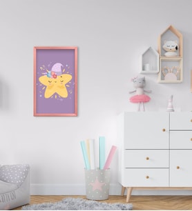 BK Home Sevimli Yıldız Tasarımlı Dekoratif Pembe Ahşap Çerçeveli Çocuk Odası Tablo-2