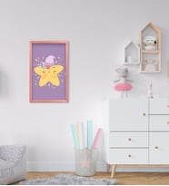BK Home Sevimli Yıldız Tasarımlı Dekoratif Pembe Ahşap Çerçeveli Çocuk Odası Tablo-2