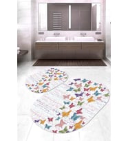 Dijital Baskılı Kaymaz Taban Yıkanabilir Oval 2'li Klozet Takımı Banyo Paspası NOKZ-HS-184 (Bej)