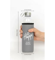 Premium Gri Kılıflı Cam Matara 500ml – Şıklık