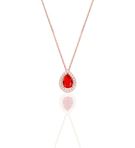 Söğütlü Silver Gümüş rose kırmızı taşlı damla modeli kolye
