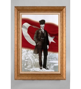 Altın Varaklı Çerçeveli Paspartulu Atatürk Tablo a501 (Gold)