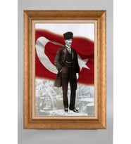 Altın Varaklı Çerçeveli Paspartulu Atatürk Tablo a501 (Gold)