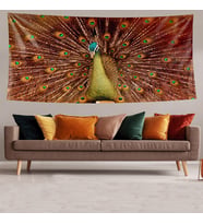 Tavuskuşu Tüyü Desenli Leke Tutmaz Kadife Dokulu Kumaş Duvar Örtüsü Duvar Halısı Tapestry (Kahverengi)