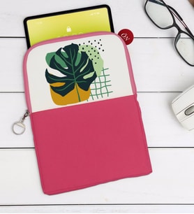 BK Gift Yaprak Tasarımlı Taşınabilir Koruyucu Tablet Kılıfı & Organizer Çanta - Pembe-1