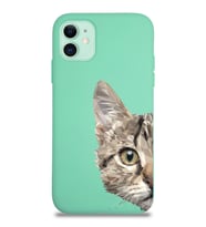 Apple iPhone 11 Uyumlu Lansman Kılıf Catface Tasarımlı İçi Kadife Kapak-Su Yeşili (Şeffaf)