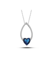 Gümüş Kalp Mavi Taşlı Damla Kadın Kolye CSR2181251