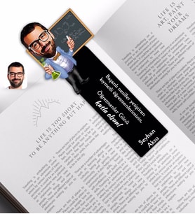 BK Gift Kişiye Özel Erkek Kimya Öğretmeni Karikatürlü Ahşap Kitap Ayracı-1