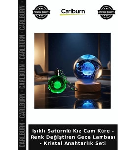 Özel Üretim Işıklı Satürnlü Kız Cam Küre - Renk Değiştiren Gece Lambası - Kristal Anahtarlık Seti