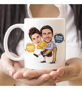 Kişiye Özel Karikatürlü Dans Eden Çiftler Kupa Bardak