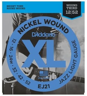 D'Addario EJ21 Nickel Wound Elektro Gitar Tel Seti - 12-52 Jazz Light (Profesyonel) Sarımlı 3. Tel (G), Vintage Jazz Tonları ve Yüksek Akort Kararlılığı