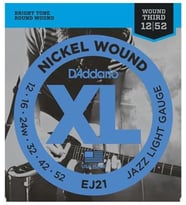 D'Addario EJ21 Nickel Wound Elektro Gitar Tel Seti - 12-52 Jazz Light (Profesyonel) Sarımlı 3. Tel (G), Vintage Jazz Tonları ve Yüksek Akort Kararlılığı