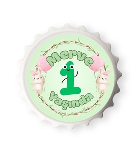 Kişiye Özel İsimli 1 Yaş Tavşan Temalı Kız Çocuk Doğum Günü Magneti - 10 Adet