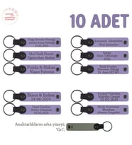 Öğretmenden Tüm Öğrencilerine Özel, 10'lu Set, İsim Yazılı Hediye Anahtarlık, Mor Menekşe & Gri (Lila - Mor)