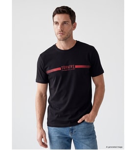 LCWAIKIKI Classic Siyah Türkiye Baskılı Standart Fit Erkek Tişört