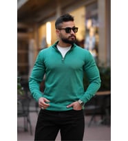 Slim Fit Fermuarlı Kazak (Yeşil)