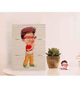 BK Gift Kişiye Özel Erkek Çocuk Karikatürlü Otantik Masaüstü Ahşap Palet Çerçeve-1 (Beyaz)
