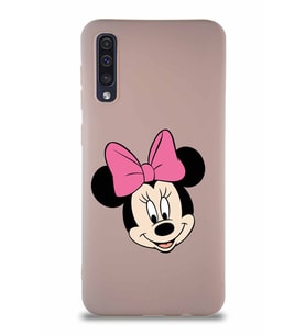 Samsung Galaxy A50 Soft Premier Kapak Minnie Mouse-C Tasarımlı Silikon Kılıf - Pudra (Şeffaf)