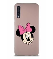 Samsung Galaxy A50 Soft Premier Kapak Minnie Mouse-C Tasarımlı Silikon Kılıf - Pudra (Şeffaf)