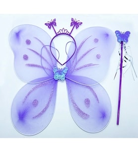 Mey İthalat® Lila Mor Kız Seti – 50 cm Kanadı, Taç ve Asa