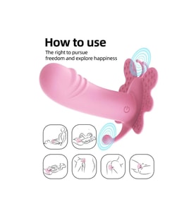 AMANRAYA Klitoris G-Spot ve anl Uyarıcı 3 in 1 Giyilebilir Kelebek Vibratör - Pembe