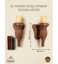 Ahşap Oymalı Dekoratif Duvar Apliği & Mumluk 21x13 cm - El Yapımı Otantik Duvar Şamdanı