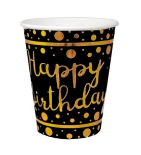 Bardak gold happy bırthday parlak varak baskılı 8 oz siyah pk:6-