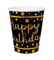 Bardak gold happy bırthday parlak varak baskılı 8 oz siyah pk:6-