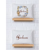 Pia Baby Premium %100 Pamuk İkili İsim Yazılı Bebek Yastık Kılıfı – 35x45 cm Organik Baskı 5053-13 (Ekru)