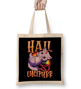 Cute & Funny Satanic Hail Lucipurr Rainbow Kitty Bez Çanta Uzun Saplı