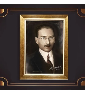 Altın Varaklı Çerçeveli Paspartulu Atatürk Tablo nl02A245 (Gold)