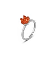 925 ayar gümüş, Orange taşlı Rodyum kaplama ayarlanabilir Lotus Çiçeği Yüzük (STD)